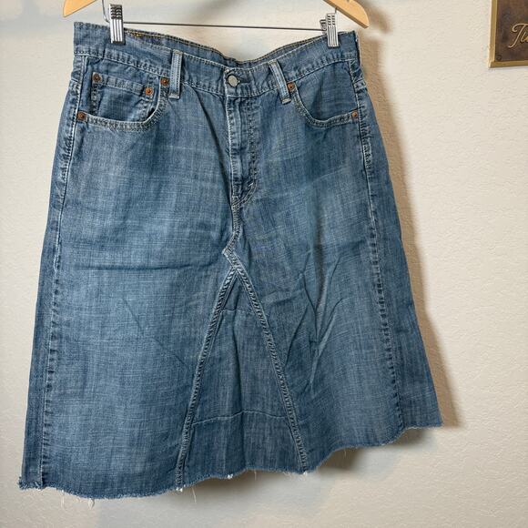 Women's Levi's 569 Jeans Reworked Into Denim Blue Jean Skirt, Rare Size 34 - Picture 1 of 8
